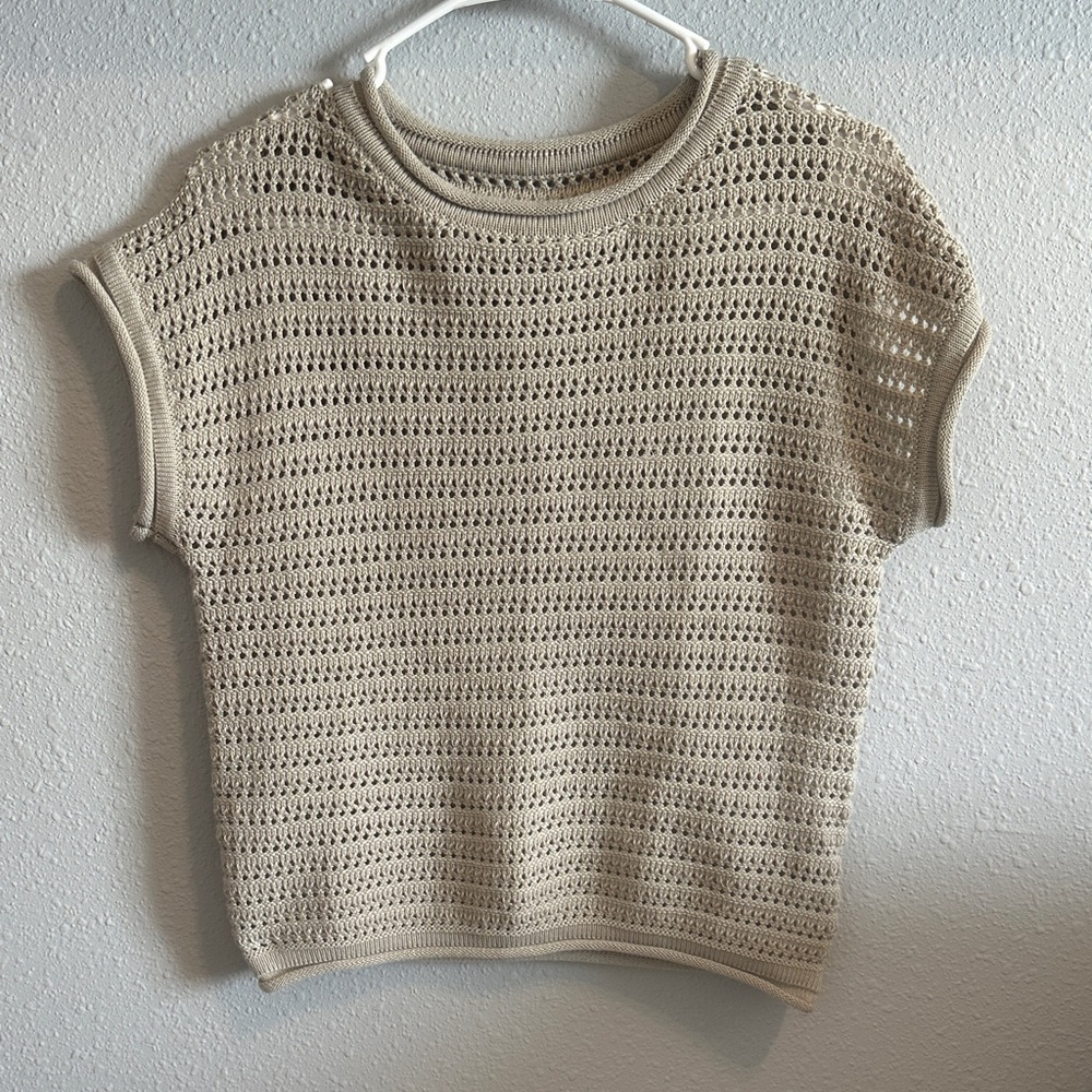 Beige Crochet Knit Top